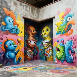 in the realm full of colorful 3 d graffiti, mc escher, ultra realistic, extremely high definition, highly detailed and intricate masterpiece