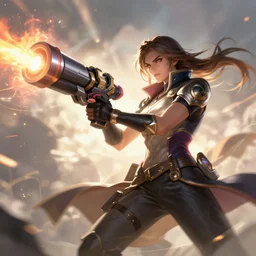 A sorcerer wielding a futuristic blast cannon Apex Legends character digital illustration portrait gorgeous lighting, wide angle action dynamic portrait, perspective shot, art by Ayami Kojima