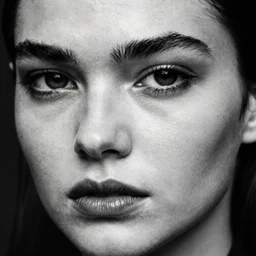 black and white vogue closeup portrait by herb ritts of a beautiful young model, lips, eyebrows, high contrast
