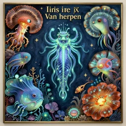 hyper - detailed matte illustration of bioluminescent ocean creatures by iris van herpen based on plate 6 1 of art forms in nature by ernst haeckel and aphonse mucha