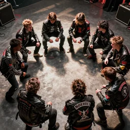 punk rock hardcore mohawks spikes leather jackets patches in a circle pit