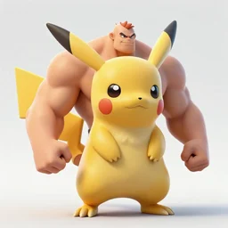 detailed render of an ultra strong bodybuilder neanderthal picachu