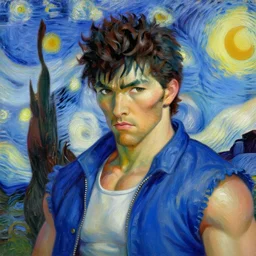 street fighter ryu portrait in van gogh oil paint style,