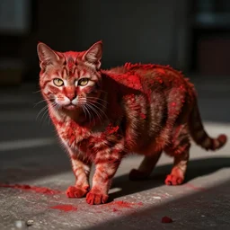 cat covered in red paint