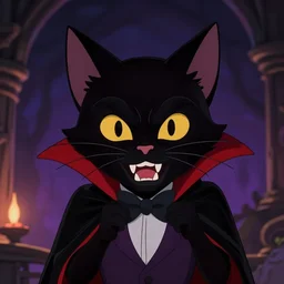 a vampire cat dark cute, a still of a 1 9 2 2 movie, vampire's teeth at night, digital photo