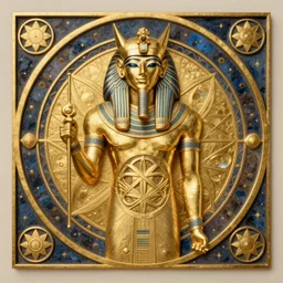 thoth, egyptian god, gold jewelry, flower of life, sacred geometry, by Alphonse Mucha, rule of thirds, super detailed, 8k