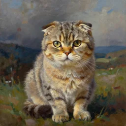 a scottish fold cat, oil on canvas painting