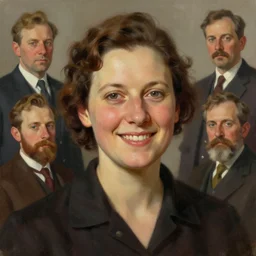 photo of dorothea lange with simple smile paint detailed digital artstation, portrait hd 4 k, y greg rutkowski and gaston bussiere and craig mullins and j. c. leyendecker, hd