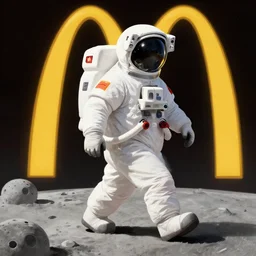 a big fat astronaut walk on the moon, mcdonald's background, digital painting