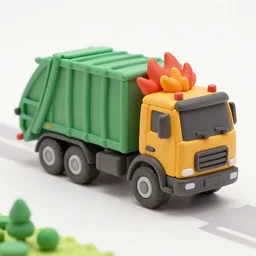 a 3 d play - doh sculpture of a garbage truck on fire