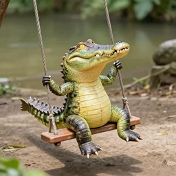 crocodile having fun on a swing