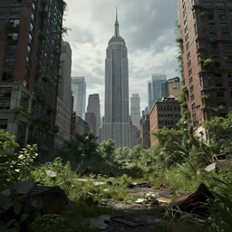 Overgrown New York City, post apocalyptic, abandoned, digital art, 4k, high quality render, unreal engine, trending on artstation