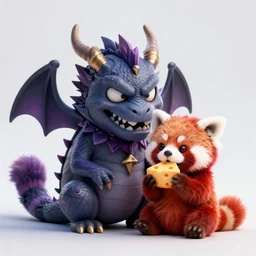 high quality 3 d render hyperrealist very cute gothic grumpy dragon & red panda hybrid eating cheese, vray smooth, in the style of detective pikachu, very dramatic light, low angle, uhd 8 k, shallow depth or field