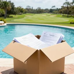 “ papers in cardboard boxes by the pool at florida country club, ap, news photo ”