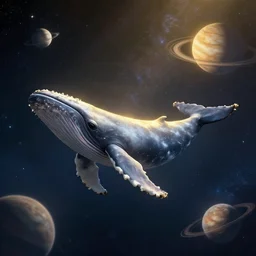 a whale floating through space with stars and planets, diffused light, golden ratio, 8 k