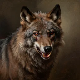 A masterpiece head and shoulders portrait of a werewolf with fangs crying tears of red blood by William Adolphe Bouguereau