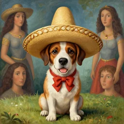 a dog with sombrero, central composition, very cartoon, sharp focus, high detailed, by anton fadeev and tarsila do amaral,