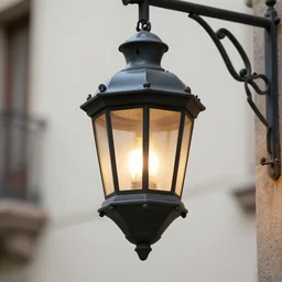 detail shots of a lantern designed by antonin gaudi glowing in a street in barcelona at night, raytracing, 8 k, octane render, volumetric, vivid, beautiful, hyperrealism