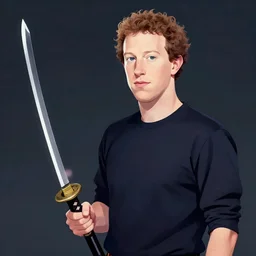 Vaporwave mark zuckerberg holding a katana