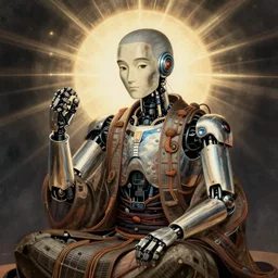 Hiroshige portrait of a robot saint made of cables and robotic pod by artgerm