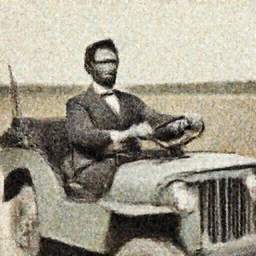 old photo of Abraham Lincoln driving a jeep