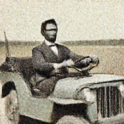 old photo of Abraham Lincoln driving a jeep