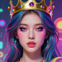 beautiful, young woman, detailed gorgeous face, vaporwave aesthetic, synthwave, colorful, psychedelic, crown, artstation, concept art, smooth, extremely sharp detail, finely tuned detail, ultra high definition, 8 k, unreal engine 5, ultra sharp focus, illustration, art by artgerm and greg rutkowski and alphonse mucha