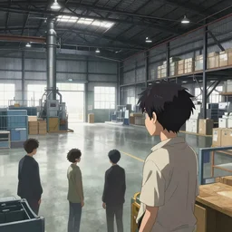 watching anime at an industrial warehouse
