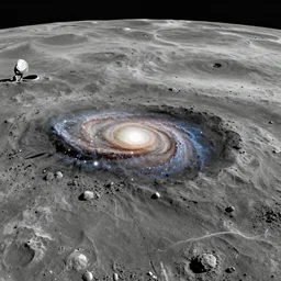 a photo taken from the surface of the Moon of 2 galaxies colliding. 4K