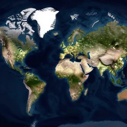 a sattelite image of continents with life indicated by lights on the surface