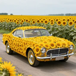 An AMC Gremlin made out of sunflowers.