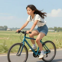 a girl that looks like monaliza riding a bike, digital painting, ultrarealism, trending on artstation