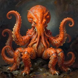 zoological portrait of orange cthulhu by rodney matthews
