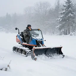 A Snowplow!! clearing a beautiful snowy landscape. A blizzard and heavy snow falls. Fog and mist, highly detailed, concept art, digital art, 4k, high snow