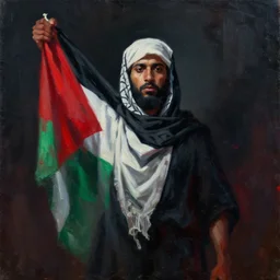 dramatic epic dark oil painting of freedom for palestine, red green white black