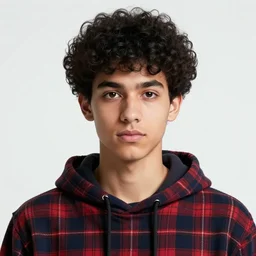 highly detailed portrait of a sewer punk guy student, black hair, brown eyes, tartan hoody, curly hair by atey ghailan, by greg rutkowski, by greg tocchini, by james gilleard, by joe fenton, by kaethe butcher, gradient pink, brown, light blue and white color scheme,