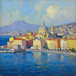 art modern oil painting of the city of naples, italy from the sea