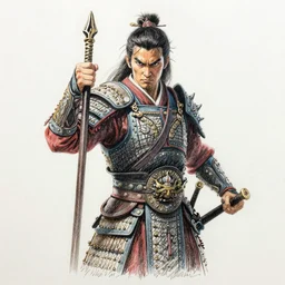 a Crayon drawing of a fierce warrior
