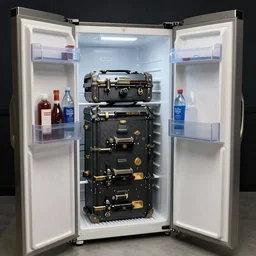 refrigerator used as a gun chest by vladimir manyukhin, levitsky andrei, highly detailed, post - apocalyptic,