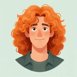 illustration drawing of a mid long curly orange hair man as a portrait, style by pixar, digital art, trending on artstation, behance, deviantart