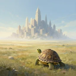a turtle shell city, wandering the empty plains at dawn, ethereal fantasy art by greg rutkowski