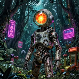abandoned by ralph mcquarrie, extraterrestial thermal imaging anime neon signs rainforest nightsky, archdaily, wallpaper, highly detailed, trending on artstation.