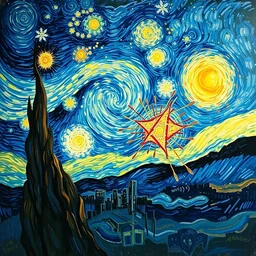 the starry night by vincent van gogh with an explosion