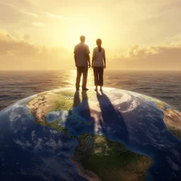 earth and sea, couple, golden hour, shadow in the sun, gta v, unreal engine, art by greg rutkowski