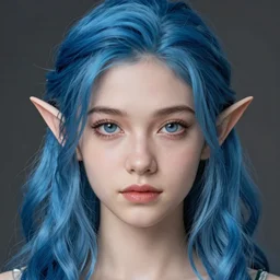 centered detailed portrait of a extremely beautiful young girl and elves hybrid, symmetrical, long wavy blue hair, sharp focus on the eyes, highly detailed, final fantasy, intricate, octane render, smooth face, illustration, hyperrealistic, by dmitry prozorov, wlop