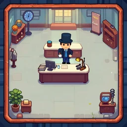 background of cartoon 2d game level showing the office of a private investigator