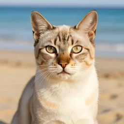 beautiful photo portrait egyptian cat at the beach, professional photo, detailed cat