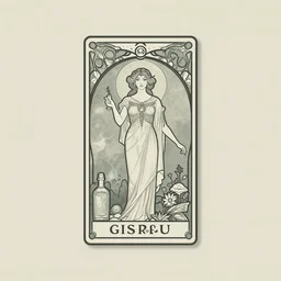 logo for a gin distillery named wonderful and strange, art nouveau, muted colors, ephemeral, tarot card