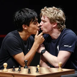 “World chess champion Magnus carlsen kissing twitch streamer hikaru nakamura. They are furiously making out”