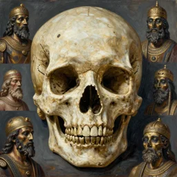 beautiful skull, orientalism expressive detail by theodore ralli and nasreddine dinet and anders zorn and edwin longsden long and wlop, bronze age, ancient world, oil on canvas, masterful intricate artwork, excellent lighting, high detail 8 k